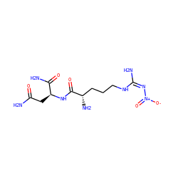 NC(=O)C[C@H](NC(=O)[C@@H](N)CCCN/C(N)=N\[N+](=O)[O-])C(N)=O ZINC000026951411