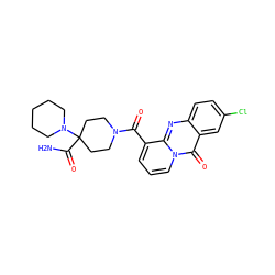 NC(=O)C1(N2CCCCC2)CCN(C(=O)c2cccn3c(=O)c4cc(Cl)ccc4nc23)CC1 ZINC000002957381