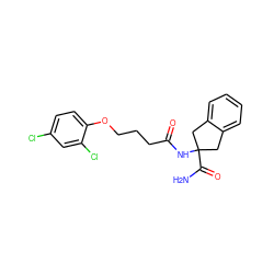 NC(=O)C1(NC(=O)CCCOc2ccc(Cl)cc2Cl)Cc2ccccc2C1 ZINC000026382088