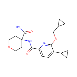 NC(=O)C1(NC(=O)c2ccc(C3CC3)c(OCC3CC3)n2)CCOCC1 ZINC000207734623