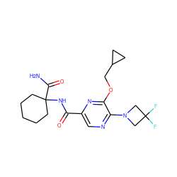 NC(=O)C1(NC(=O)c2cnc(N3CC(F)(F)C3)c(OCC3CC3)n2)CCCCC1 ZINC000207410224