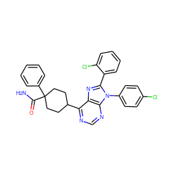 NC(=O)C1(c2ccccc2)CCC(c2ncnc3c2nc(-c2ccccc2Cl)n3-c2ccc(Cl)cc2)CC1 ZINC001772576320