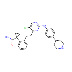 NC(=O)C1(c2ccccc2CCc2nc(Nc3ccc(C4CCNCC4)cc3)ncc2Cl)CC1 ZINC000216761484