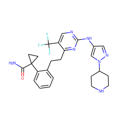 NC(=O)C1(c2ccccc2CCc2nc(Nc3cnn(C4CCNCC4)c3)ncc2C(F)(F)F)CC1 ZINC000211046291