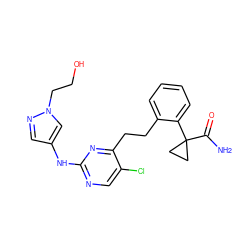 NC(=O)C1(c2ccccc2CCc2nc(Nc3cnn(CCO)c3)ncc2Cl)CC1 ZINC000211057123