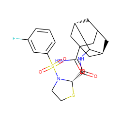 NC(=O)C12CC3C[C@@H](C1)C(NC(=O)[C@@H]1SCCN1S(=O)(=O)c1cccc(F)c1)[C@@H](C3)C2 ZINC000169306367