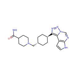 NC(=O)C1CCN(C[C@H]2CC[C@H](c3nnn4cnc5[nH]ccc5c34)CC2)CC1 ZINC001772641340