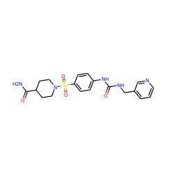 NC(=O)C1CCN(S(=O)(=O)c2ccc(NC(=O)NCc3cccnc3)cc2)CC1 ZINC000096271364