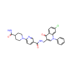 NC(=O)C1CCN(c2ccc(C(=O)NCc3cn(-c4ccccc4)c4cc(Cl)ccc4c3=O)cn2)CC1 ZINC000096170178