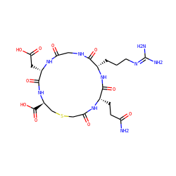 NC(=O)CC[C@@H]1NC(=O)CSC[C@@H](C(=O)O)NC(=O)[C@H](CC(=O)O)NC(=O)CNC(=O)[C@H](CCCN=C(N)N)NC1=O ZINC000026170021