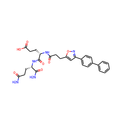 NC(=O)CC[C@H](NC(=O)[C@H](CCC(=O)O)NC(=O)CCc1cc(-c2ccc(-c3ccccc3)cc2)no1)C(N)=O ZINC000169701550