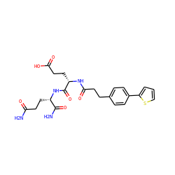 NC(=O)CC[C@H](NC(=O)[C@H](CCC(=O)O)NC(=O)CCc1ccc(-c2cccs2)cc1)C(N)=O ZINC000144442098