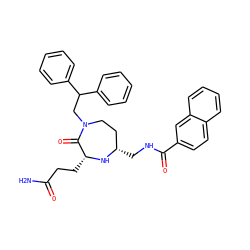 NC(=O)CC[C@H]1N[C@@H](CNC(=O)c2ccc3ccccc3c2)CCN(CC(c2ccccc2)c2ccccc2)C1=O ZINC000207919372