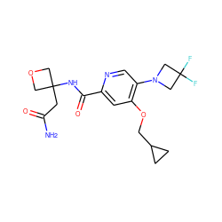 NC(=O)CC1(NC(=O)c2cc(OCC3CC3)c(N3CC(F)(F)C3)cn2)COC1 ZINC000146412516