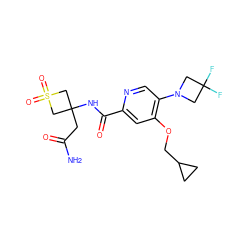 NC(=O)CC1(NC(=O)c2cc(OCC3CC3)c(N3CC(F)(F)C3)cn2)CS(=O)(=O)C1 ZINC000146511858