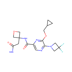 NC(=O)CC1(NC(=O)c2cnc(N3CC(F)(F)C3)c(OCC3CC3)n2)COC1 ZINC000219204723