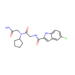 NC(=O)CN(C(=O)CNC(=O)c1cc2cc(Cl)ccc2[nH]1)C1CCCC1 ZINC000028137606