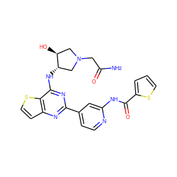 NC(=O)CN1C[C@H](O)[C@@H](Nc2nc(-c3ccnc(NC(=O)c4cccs4)c3)nc3ccsc23)C1 ZINC000223685776