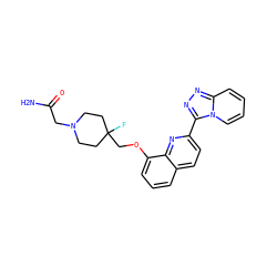 NC(=O)CN1CCC(F)(COc2cccc3ccc(-c4nnc5ccccn45)nc23)CC1 ZINC000096175059