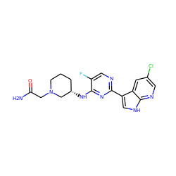 NC(=O)CN1CCC[C@H](Nc2nc(-c3c[nH]c4ncc(Cl)cc34)ncc2F)C1 ZINC000165769473