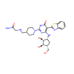 NC(=O)CNCC1CCN(c2nc(N[C@@H]3C[C@H](CO)[C@@H](O)[C@H]3O)c(-c3nc4ccccc4s3)c(=O)[nH]2)CC1 ZINC001772584664