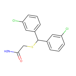 NC(=O)CSC(c1cccc(Cl)c1)c1cccc(Cl)c1 ZINC000103246787