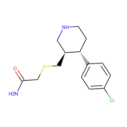 NC(=O)CSC[C@H]1CNCC[C@@H]1c1ccc(Cl)cc1 ZINC000013584898