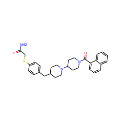 NC(=O)CSc1ccc(CC2CCN(C3CCN(C(=O)c4cccc5ccccc45)CC3)CC2)cc1 ZINC000013440440