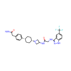 NC(=O)Cc1ccc([C@H]2CC[C@@H](N3CC(NC(=O)CNc4n[nH]c5ccc(C(F)(F)F)cc45)C3)CC2)cc1 ZINC000261132095