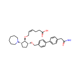 NC(=O)Cc1ccc(-c2ccc(CO[C@@H]3CC[C@H](N4CCCCCC4)[C@H]3OC/C=C\CCC(=O)O)cc2)cc1 ZINC000027753153