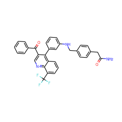 NC(=O)Cc1ccc(CNc2cccc(-c3c(C(=O)c4ccccc4)cnc4c(C(F)(F)F)cccc34)c2)cc1 ZINC000014972596