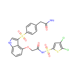 NC(=O)Cc1ccc(S(=O)(=O)c2c[nH]c3cccc(OCC(=O)NS(=O)(=O)c4cc(Cl)c(Cl)s4)c23)cc1 ZINC000044405545