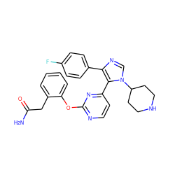 NC(=O)Cc1ccccc1Oc1nccc(-c2c(-c3ccc(F)cc3)ncn2C2CCNCC2)n1 ZINC000071294276