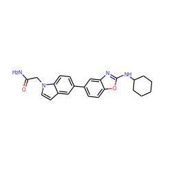 NC(=O)Cn1ccc2cc(-c3ccc4oc(NC5CCCCC5)nc4c3)ccc21 ZINC000140453491