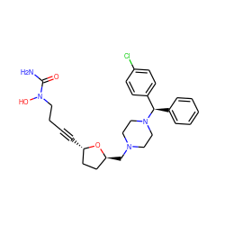 NC(=O)N(O)CCC#C[C@H]1CC[C@H](CN2CCN([C@H](c3ccccc3)c3ccc(Cl)cc3)CC2)O1 ZINC000026376731