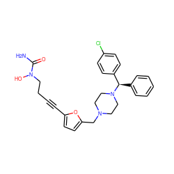 NC(=O)N(O)CCC#Cc1ccc(CN2CCN([C@H](c3ccccc3)c3ccc(Cl)cc3)CC2)o1 ZINC000022445489