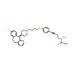 NC(=O)N(O)CCC#Cc1ccc(OCCCCN2CCC(=C3c4ccc(Cl)cc4CCc4cccnc43)CC2)cc1 ZINC000028456670