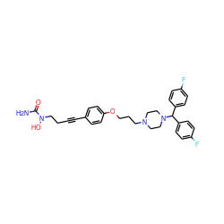 NC(=O)N(O)CCC#Cc1ccc(OCCCN2CCN(C(c3ccc(F)cc3)c3ccc(F)cc3)CC2)cc1 ZINC000028455995