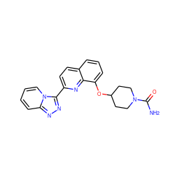 NC(=O)N1CCC(Oc2cccc3ccc(-c4nnc5ccccn45)nc23)CC1 ZINC000096174993