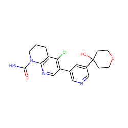 NC(=O)N1CCCc2c1ncc(-c1cncc(C3(O)CCOCC3)c1)c2Cl ZINC001772571437