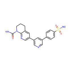 NC(=O)N1CCCc2cc(-c3cncc(-c4ccc(S(N)(=O)=O)cc4)c3)cnc21 ZINC000221475764