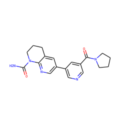 NC(=O)N1CCCc2cc(-c3cncc(C(=O)N4CCCC4)c3)cnc21 ZINC000221461281