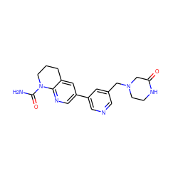 NC(=O)N1CCCc2cc(-c3cncc(CN4CCNC(=O)C4)c3)cnc21 ZINC001772649619