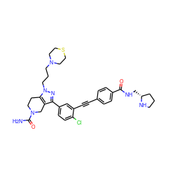 NC(=O)N1CCc2c(c(-c3ccc(Cl)c(C#Cc4ccc(C(=O)NC[C@@H]5CCCN5)cc4)c3)nn2CCCN2CCSCC2)C1 ZINC000095595855