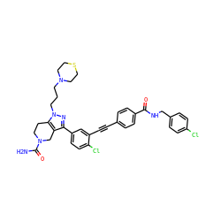 NC(=O)N1CCc2c(c(-c3ccc(Cl)c(C#Cc4ccc(C(=O)NCc5ccc(Cl)cc5)cc4)c3)nn2CCCN2CCSCC2)C1 ZINC000095594212