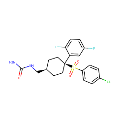 NC(=O)NC[C@H]1CC[C@@](c2cc(F)ccc2F)(S(=O)(=O)c2ccc(Cl)cc2)CC1 ZINC000254025977