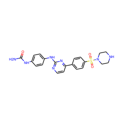 NC(=O)Nc1ccc(Nc2nccc(-c3ccc(S(=O)(=O)N4CCNCC4)cc3)n2)cc1 ZINC000013588909