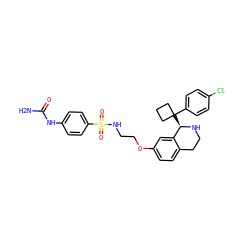 NC(=O)Nc1ccc(S(=O)(=O)NCCOc2ccc3c(c2)[C@@H](C2(c4ccc(Cl)cc4)CCC2)NCC3)cc1 ZINC000114981992