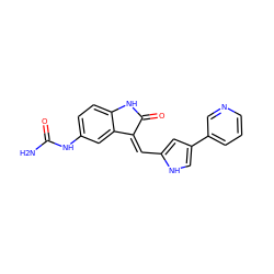 NC(=O)Nc1ccc2c(c1)/C(=C/c1cc(-c3cccnc3)c[nH]1)C(=O)N2 ZINC000014962676