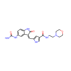 NC(=O)Nc1ccc2c(c1)/C(=C/c1cc(C(=O)NCCN3CCOCC3)c[nH]1)C(=O)N2 ZINC000028708312